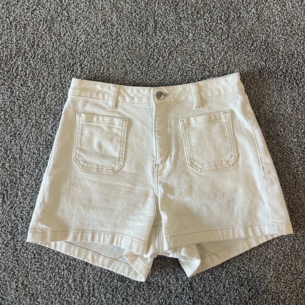 Mango denim shorts with pockets cream white womens size 6